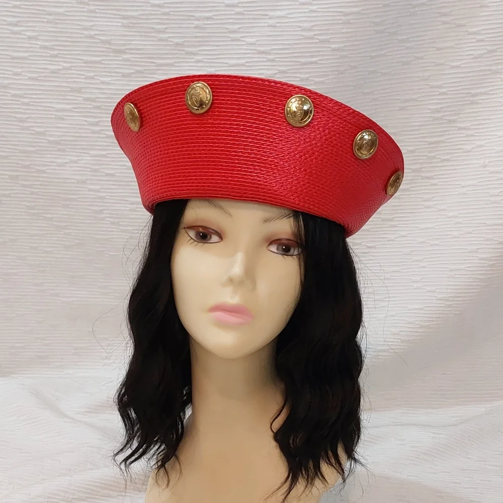 Vintage Red Beret with Gold Medallion Accents - Women Accessories - Picture 2 of 14